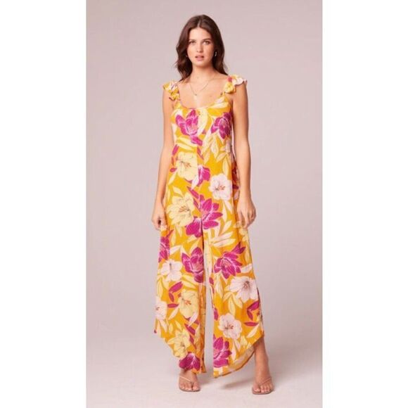 BAND OF GYPSIES COLLECTIVE - NWT “Euphoria” Gold Floral Wide-Leg Jumpsuit. Sz M - Picture 13 of 16